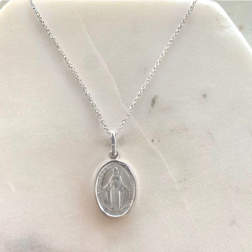 Miraculous Mary Medal in White Gold