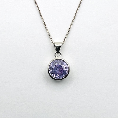 Lavender Round Gemstone Pendant in Silver