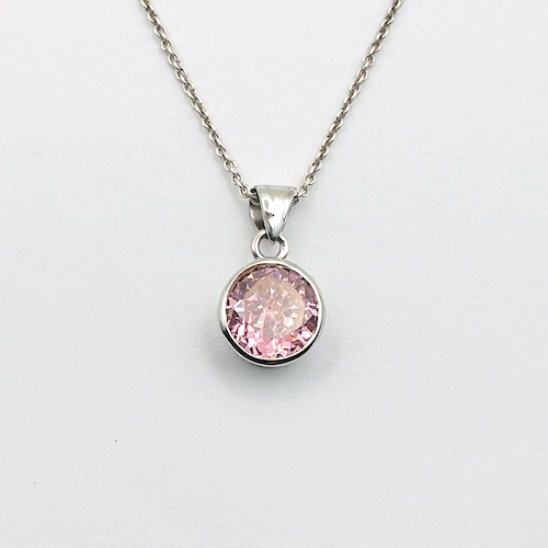 Pink Round Gemstone Pendant in Silver