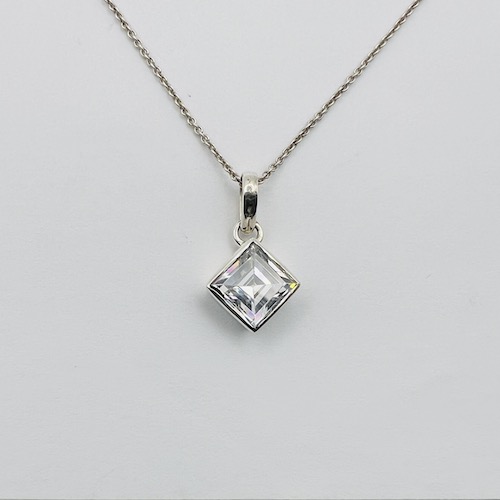 Clear Square Gemstone Pendant in Silver