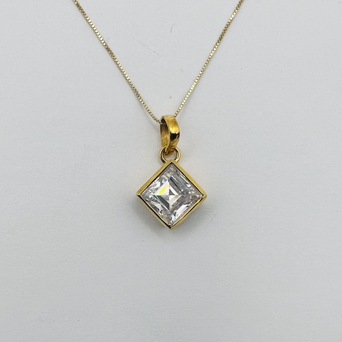 Clear Square Gemstone Pendant in Gold