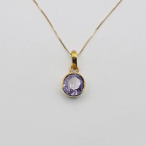 Lavender Round Gemstone Pendant in Gold