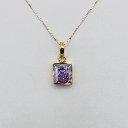 Lavender Square Gemstone Pendant in Gold Setting