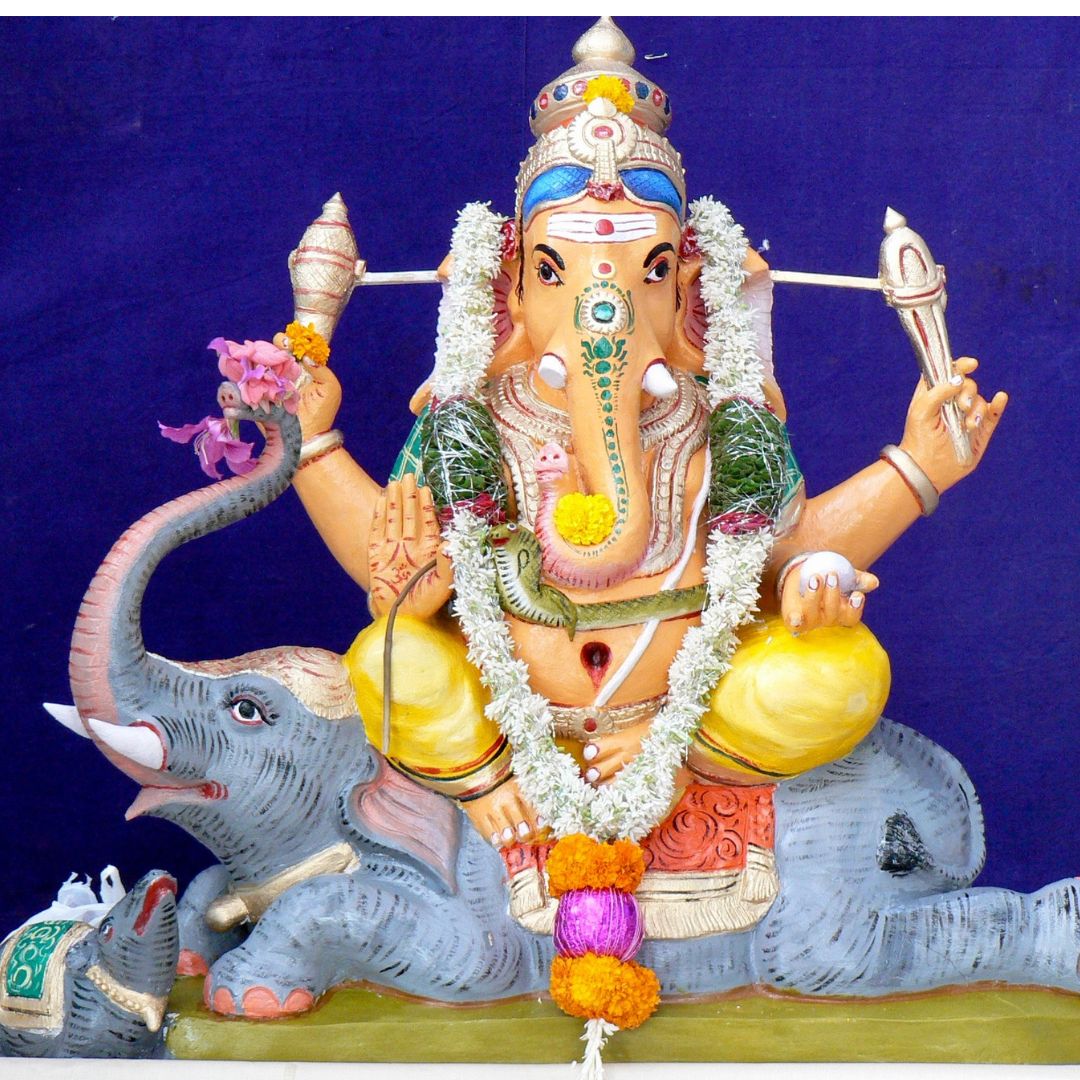 Ganesh statue just before an immersion holy bath ceremony on Ganesh Chaturthi