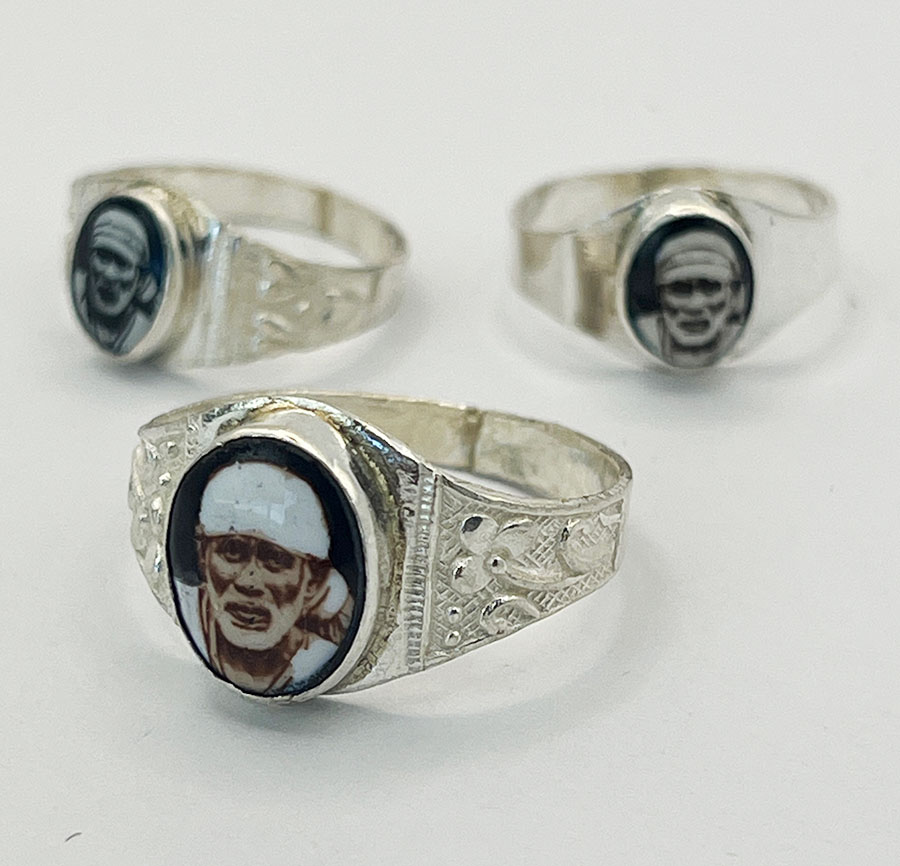 Baba's Blessings Power Package — silver ring with Shirdi Baba's face in enamel
