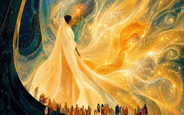 The sacred fire burning at night