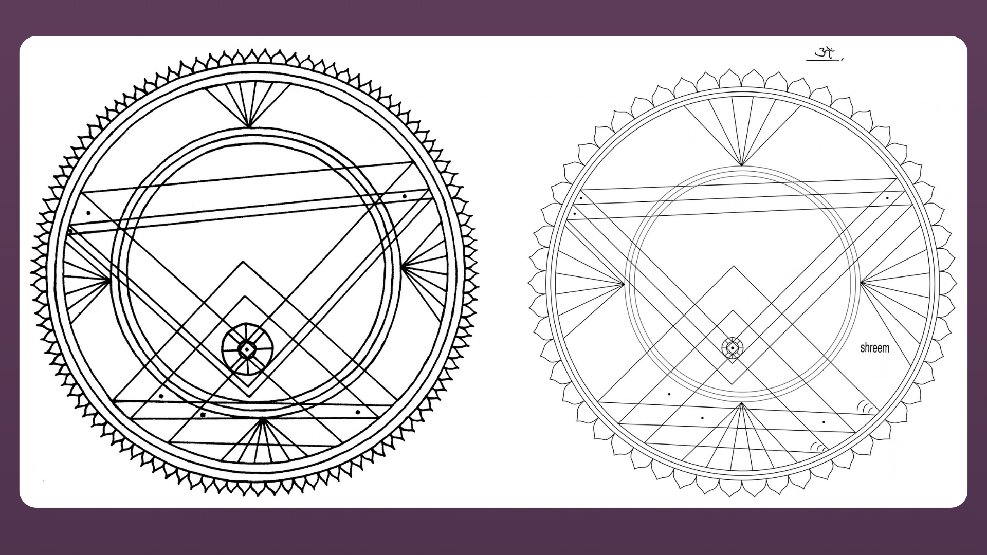 Left: the 1998 die art for the front of the coin. Right: the yantra as taught